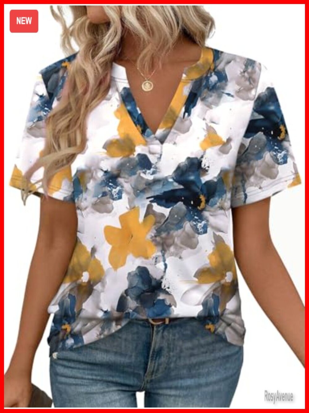 Women's V-Neck Short Sleeve Blouse Soft Stretchable Polyester Rayon Casual Tee